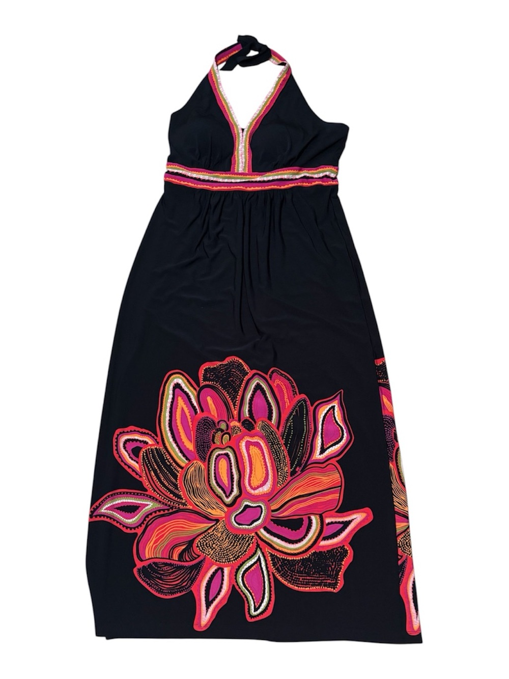 🌹🌹Black Halter Maxi Dress with Pink Floral Accent